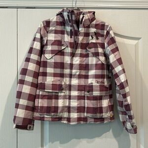 Burton Plaid Ski Jacket - Burgundy and White